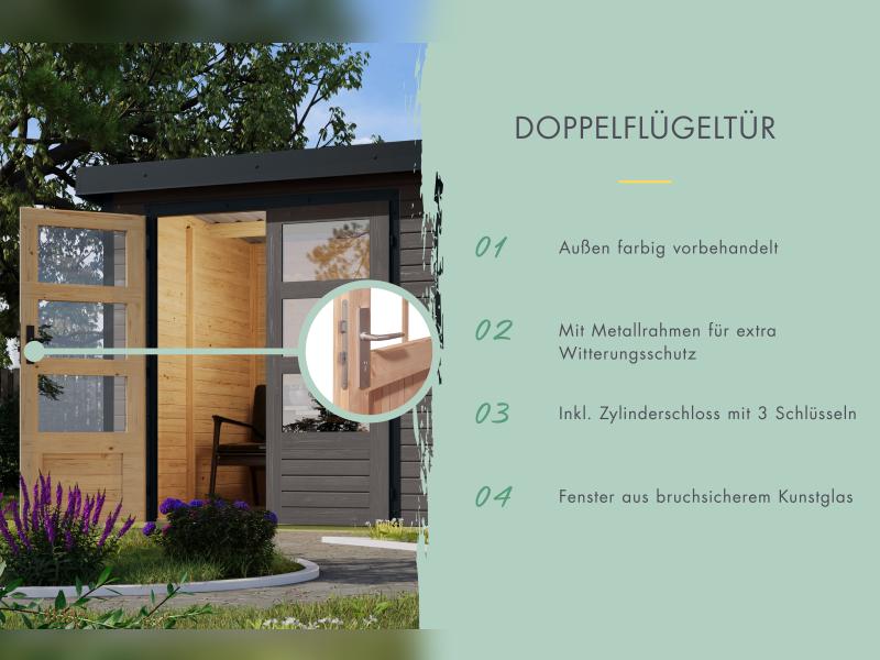 Karibu Hybrid Gartenhaus Pluto 6 B, terragrau/anthrazit, 28 mm - Image 6