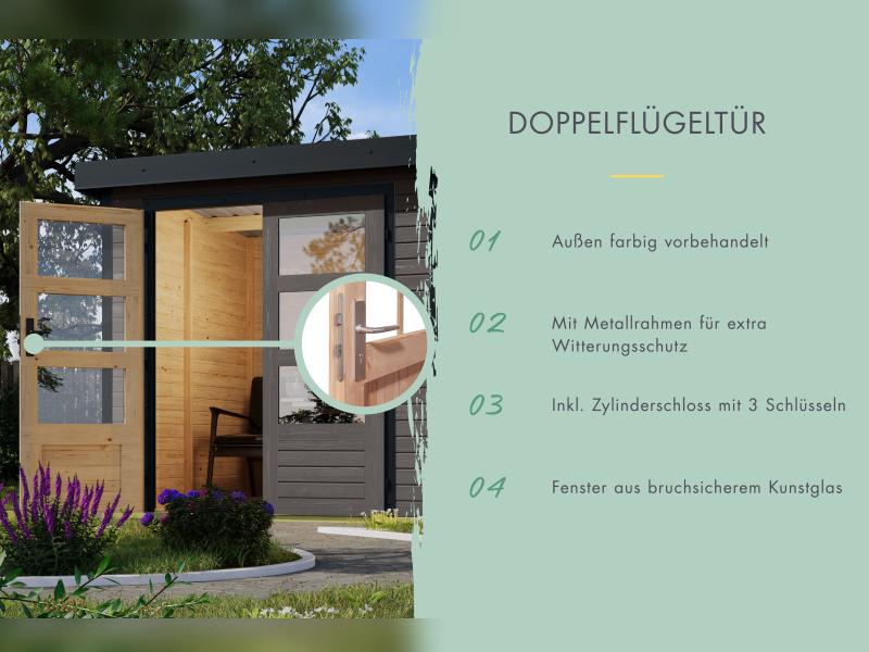 Karibu Hybrid Gartenhaus Pluto 6 B, terragrau/graualuminium, 28 mm - Image 6