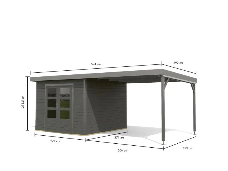 Karibu Hybrid Gartenhaus Pluto 6 B, terragrau/graualuminium inkl. 3 m Anbaudach - Image 3