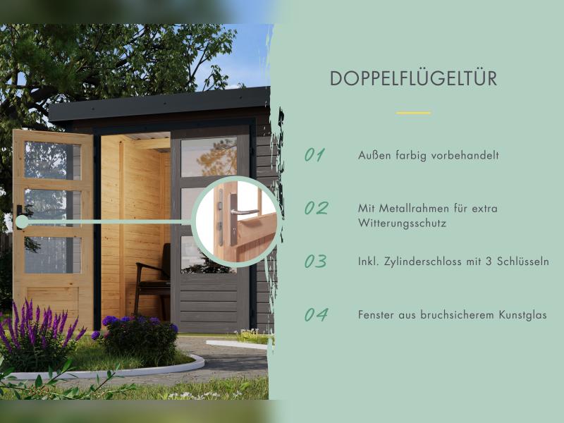 Karibu Hybrid Gartenhaus Pluto 6 B, terragrau/graualuminium inkl. 3 m Anbaudach - Image 5