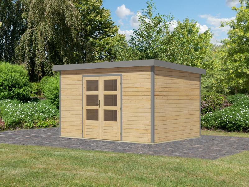 Karibu Hybrid Gartenhaus Pluto 7 A, naturbelassen/graualuminium, 28 mm - Image 2