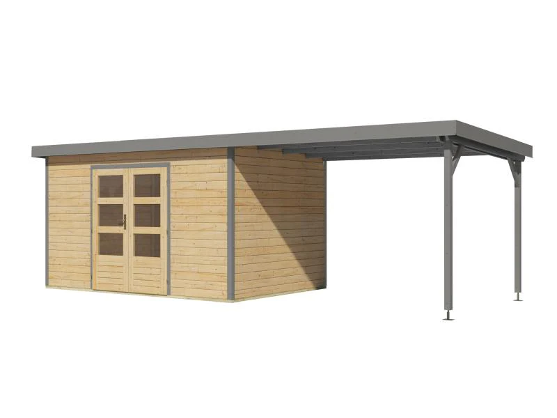 Karibu Hybrid Gartenhaus Pluto 7 A, naturbelassen/graualuminium, inkl. 3 m Anbaudach - Image 5