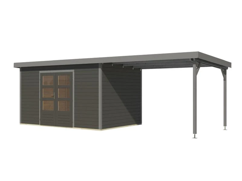 Karibu Hybrid Gartenhaus Pluto 7 B, terragrau/graualuminium, inkl. 3 m Anbaudach - Image 5