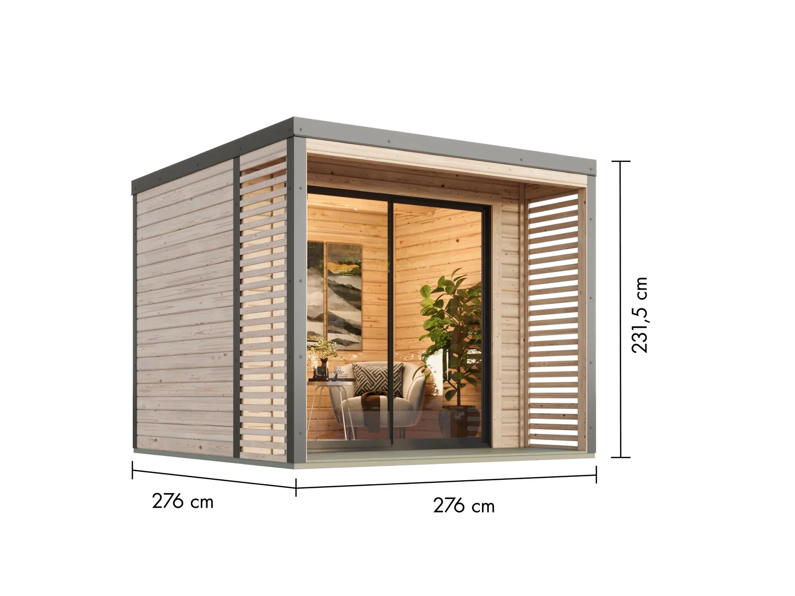 Karibu Hybrid Gartenhaus Saturn A, naturbelassen/graualuminium, 38 mm, inkl. Fußboden - Image 2