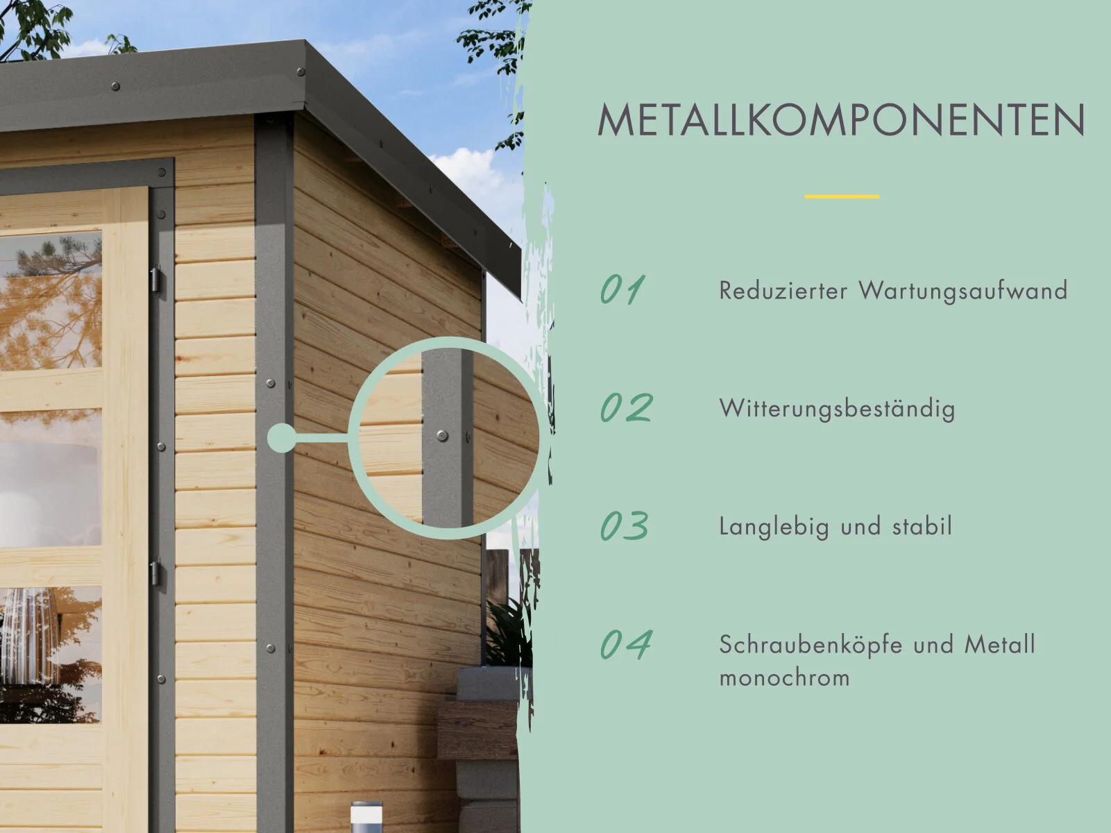 Karibu Hybrid Gartenhaus Saturn A, naturbelassen/graualuminium, 38 mm, inkl. Fußboden - Image 5