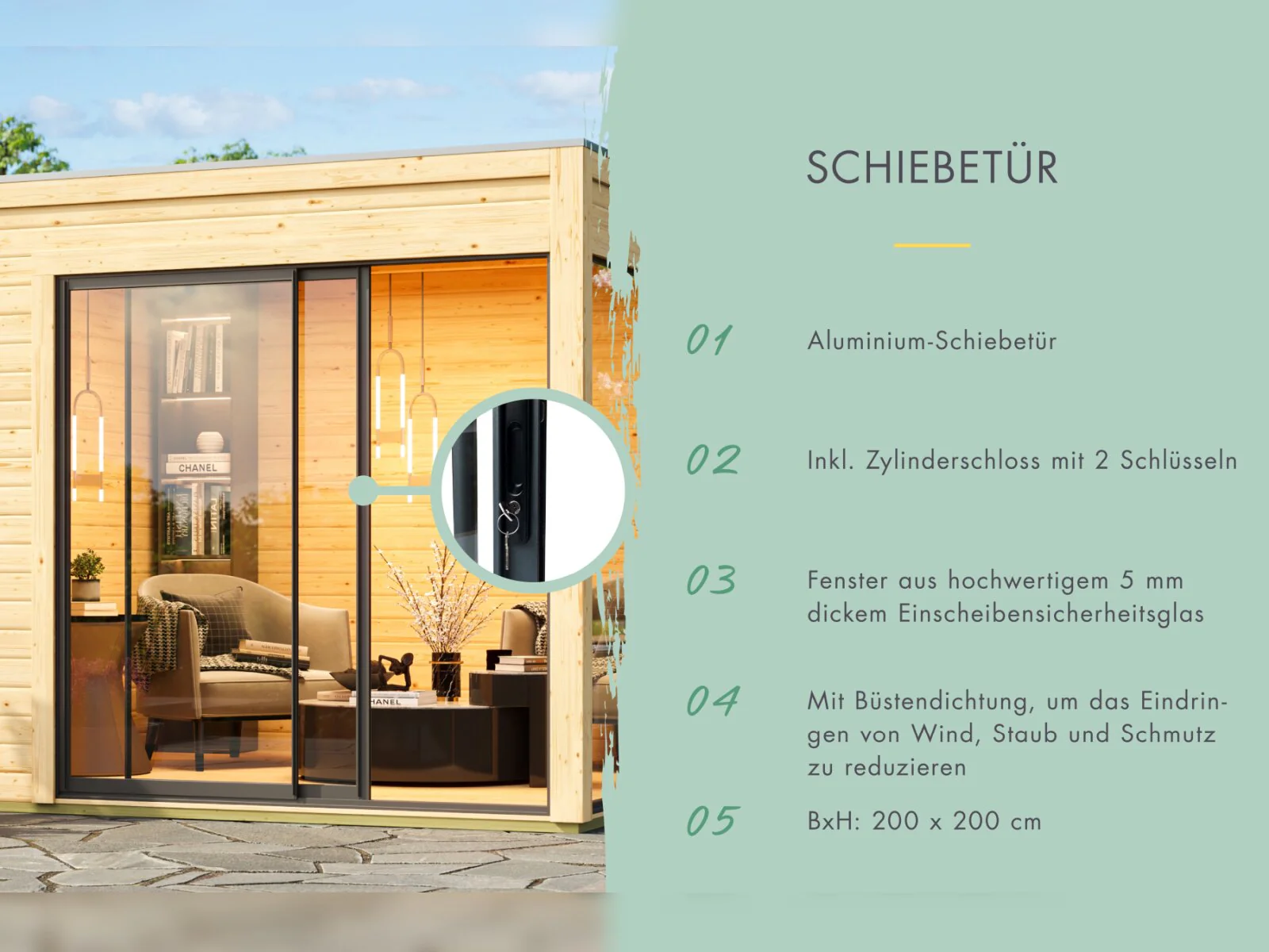 Karibu Hybrid Gartenhaus Saturn A, naturbelassen/graualuminium, 38 mm, inkl. Fußboden und Anbaudach 3m - Image 4