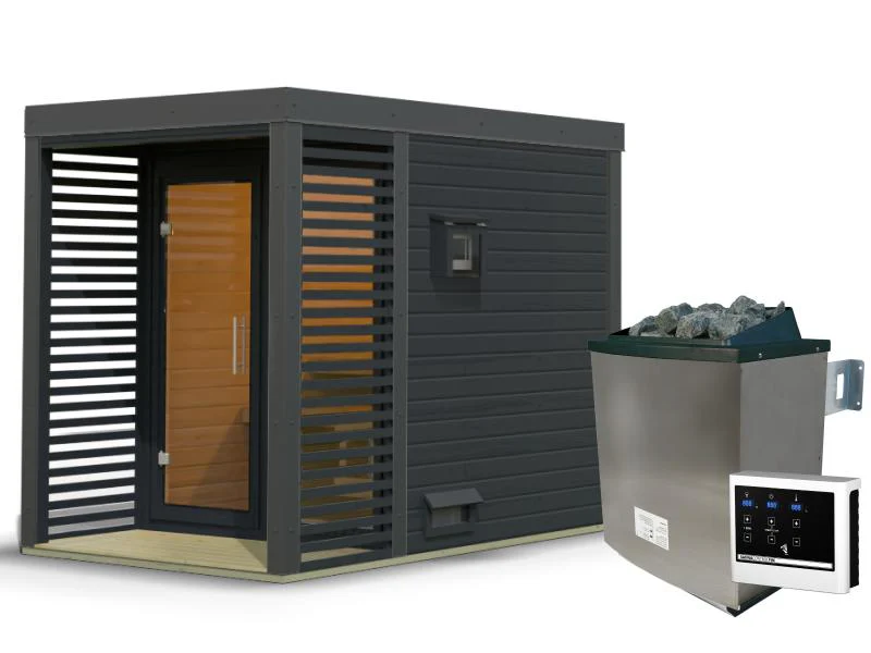 Karibu Hybrid Saunahaus Ares 1, anthrazit/anthrazit -inkl. 9 kW Ofen ext. Steuerung- - Image 2