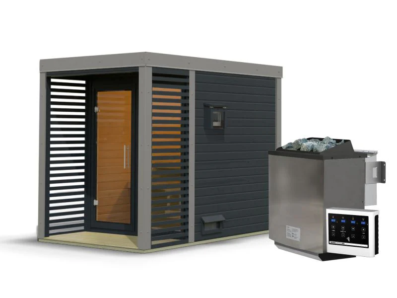 Karibu Hybrid Saunahaus Ares 1, anthrazit/graualuminium, inkl. 9 kW Bioofen ext. Steuerung - Image 4