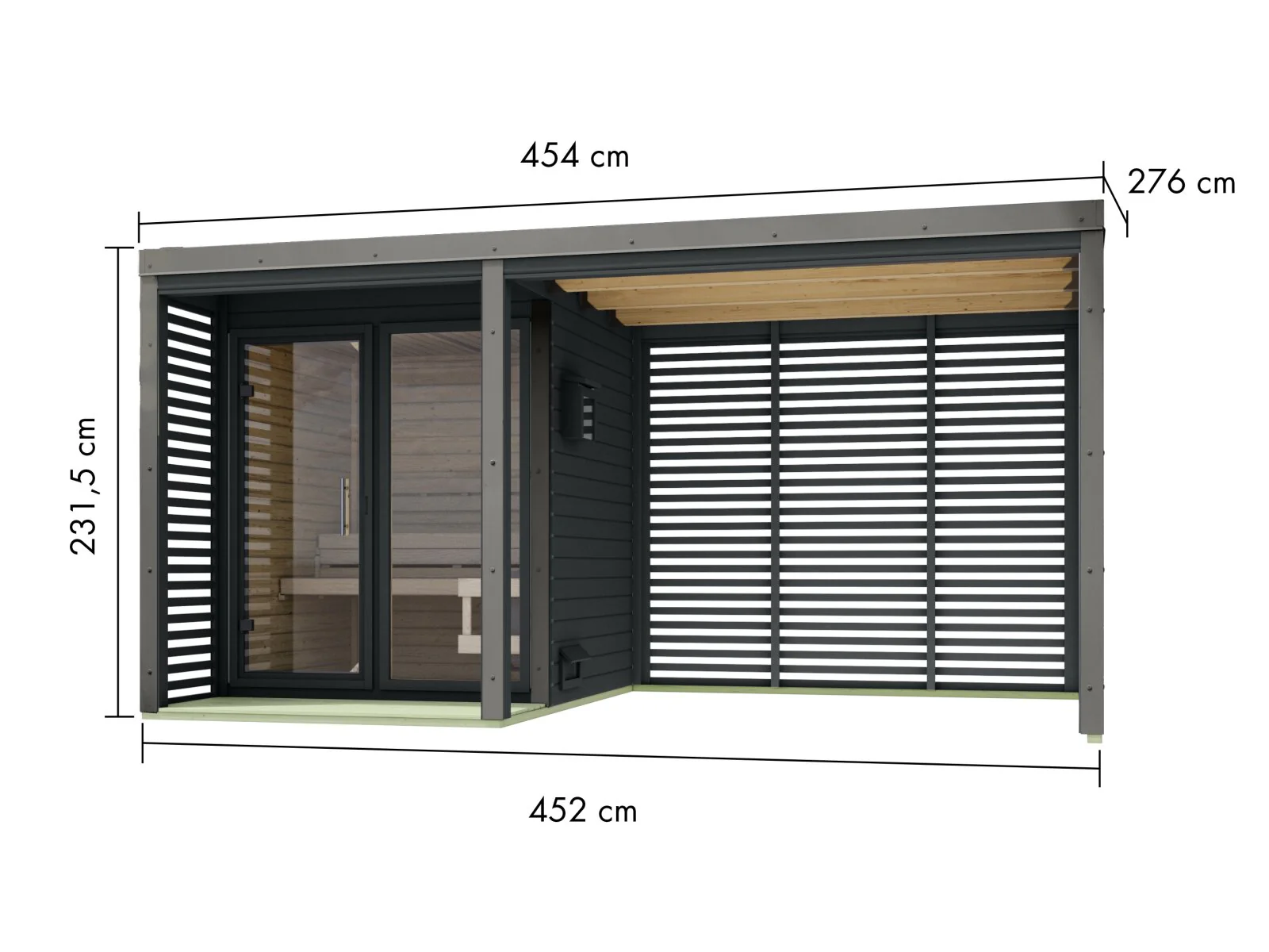 Karibu Hybrid Saunahaus Ares 1, mit Anbaudach in anthrazit/graualuminium, inkl. 9 kW Ofen ext. Steuerung easy - Image 6