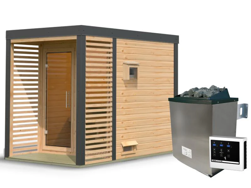Karibu Hybrid Saunahaus Ares 1, naturbelassen/anthrazit -inkl. 9 kW Ofen ext. Steuerung- - Image 2