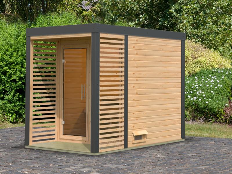 Karibu Hybrid Saunahaus Ares 1, naturbelassen/anthrazit -ohne Ofen- - Image 2