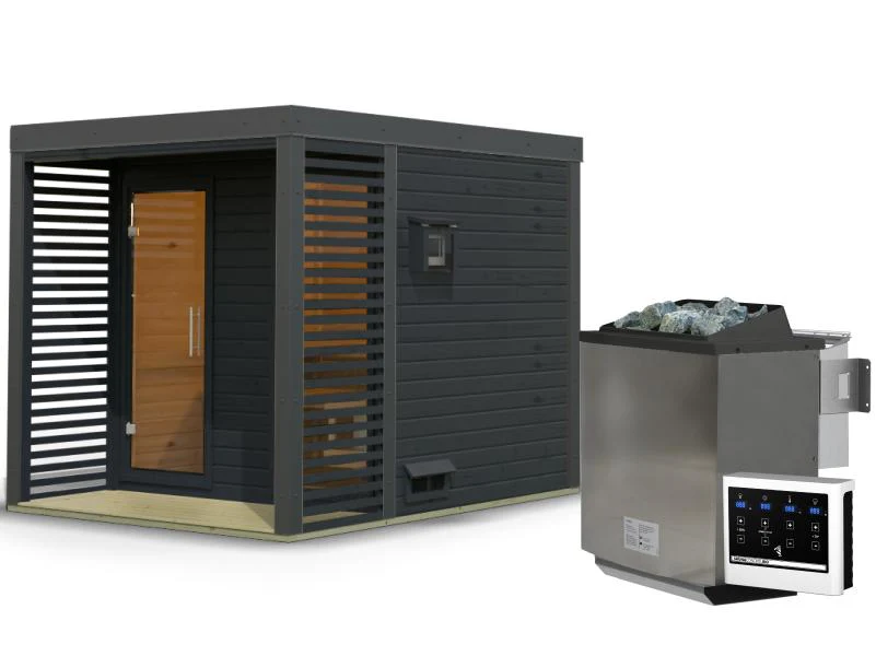 Karibu Hybrid Saunahaus Ares 2, anthrazit/anthrazit -inkl. 9 kW Bioofen ext. Steuerung- - Image 2