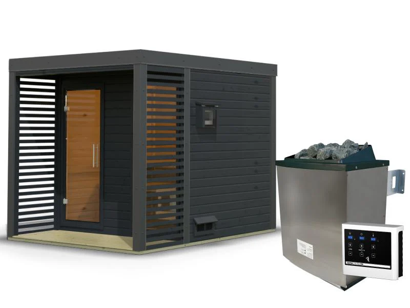 Karibu Hybrid Saunahaus Ares 2, anthrazit/anthrazit -inkl. 9 kW Ofen ext. Steuerung- - Image 2