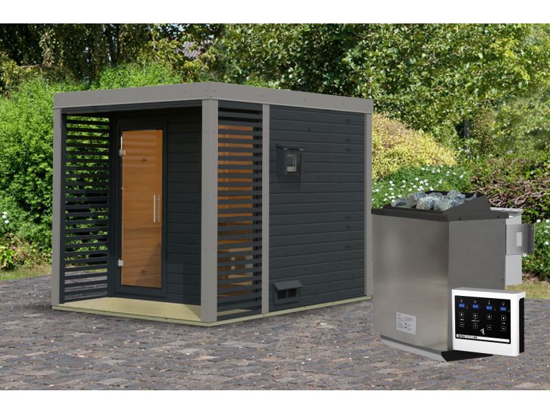 Karibu Hybrid Saunahaus Ares 2, anthrazit/graualuminium, inkl. 9 kW Bioofen ext. Steuerung - Image 2
