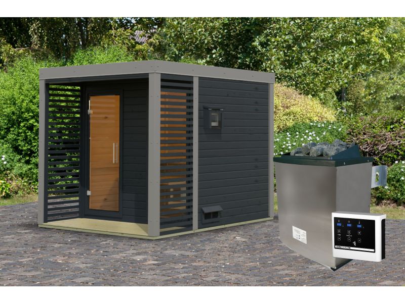 Karibu Hybrid Saunahaus Ares 2, anthrazit/graualuminium, inkl. 9 kW Ofen ext. Steuerung - Image 2