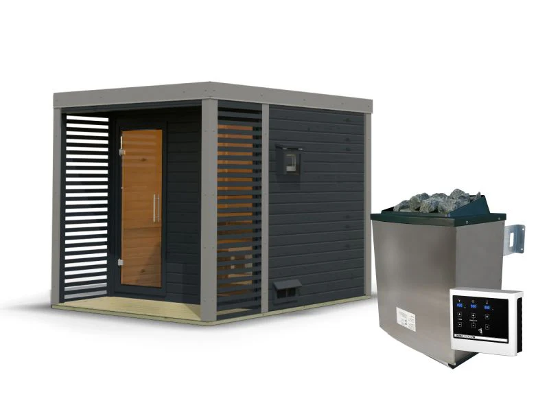 Karibu Hybrid Saunahaus Ares 2, anthrazit/graualuminium, inkl. 9 kW Ofen ext. Steuerung - Image 4