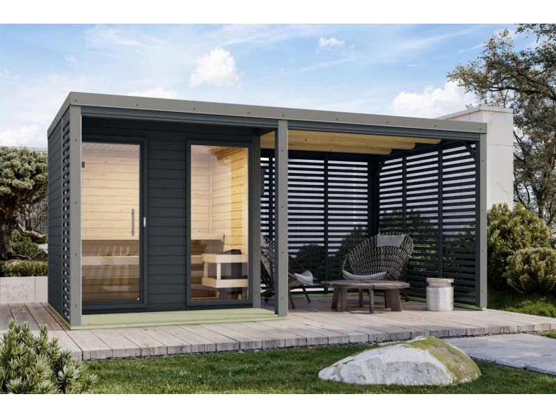 Karibu Hybrid Saunahaus Ares 2, anthrazit/graualuminium -ohne Ofen- - Image 3