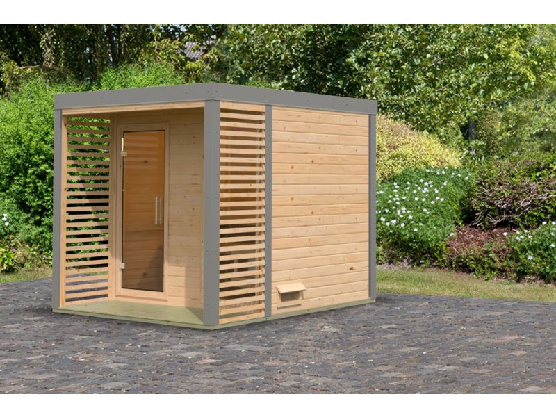 Karibu Hybrid Saunahaus Ares 2, naturbelassen/graualuminium -ohne Ofen- - Image 2