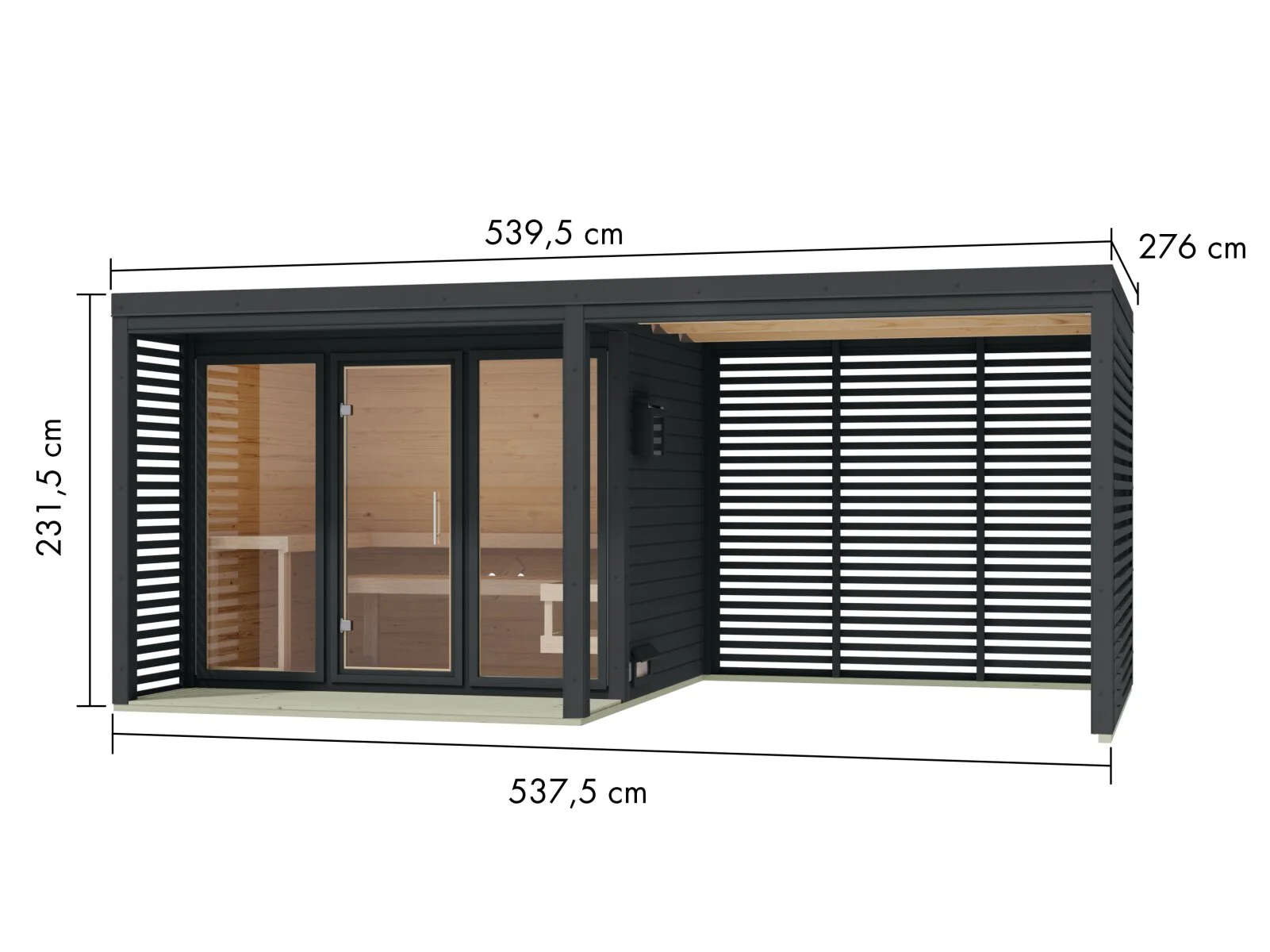 Karibu Hybrid Saunahaus Ares 3, inkl. Anbaudach in anthrazit/anthrazit, inkl. 9 kW Ofen ext. Steuerung easy - Image 2