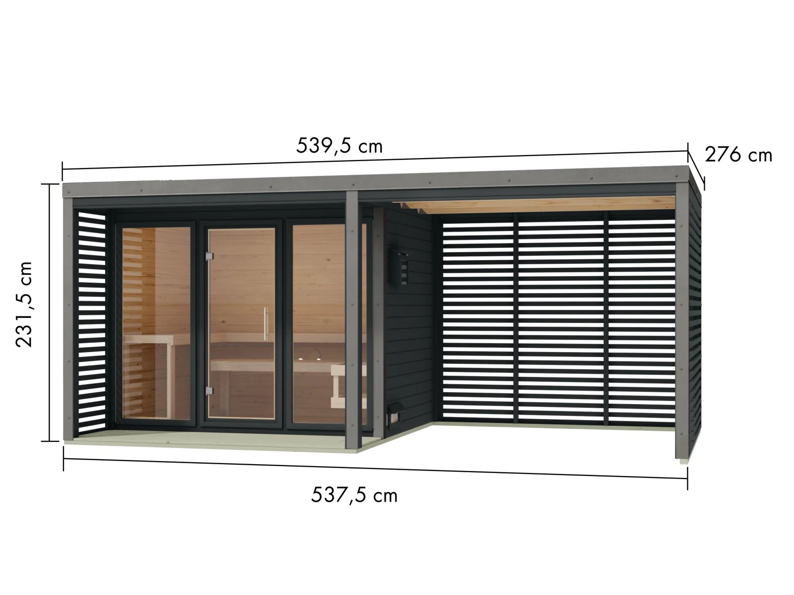 Karibu Hybrid Saunahaus Ares 3, inkl. Anbaudach in anthrazit/graualuminium, inkl. 9 kW Ofen ext. Steuerung Wifi HUUM - Image 2