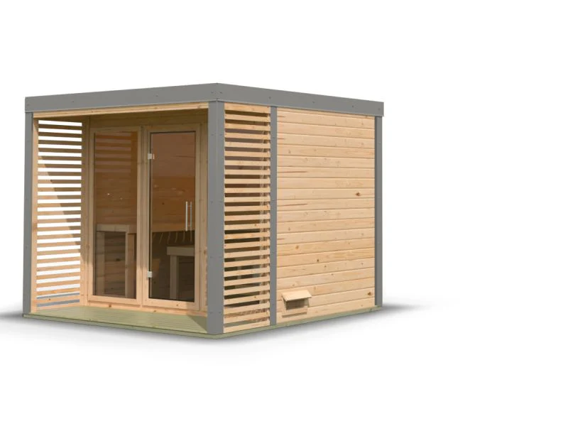 Karibu Hybrid Saunahaus Ares 3, naturbelassen/graualuminium -ohne Ofen- - Image 3