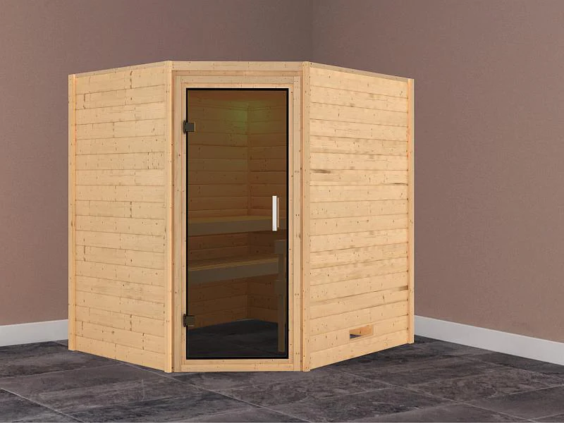 Karibu Massivholzsauna Mia 38 mm mit moderner Saunatür, ohne Dachkranz - Image 2