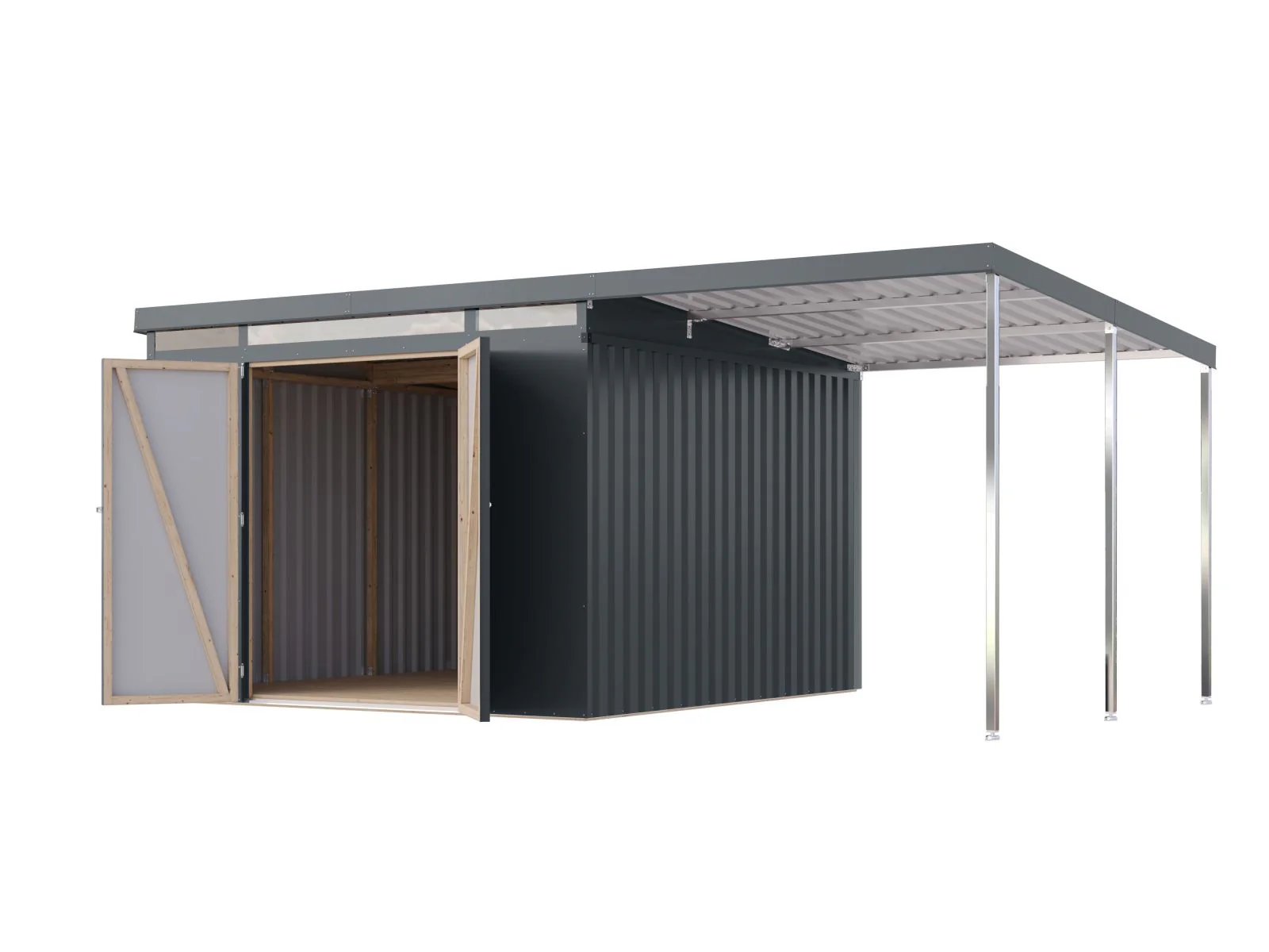 Karibu Metallgerätehaus Iridium 3,5 in Anthrazit, inkl. Anbaudach 2m - Image 5