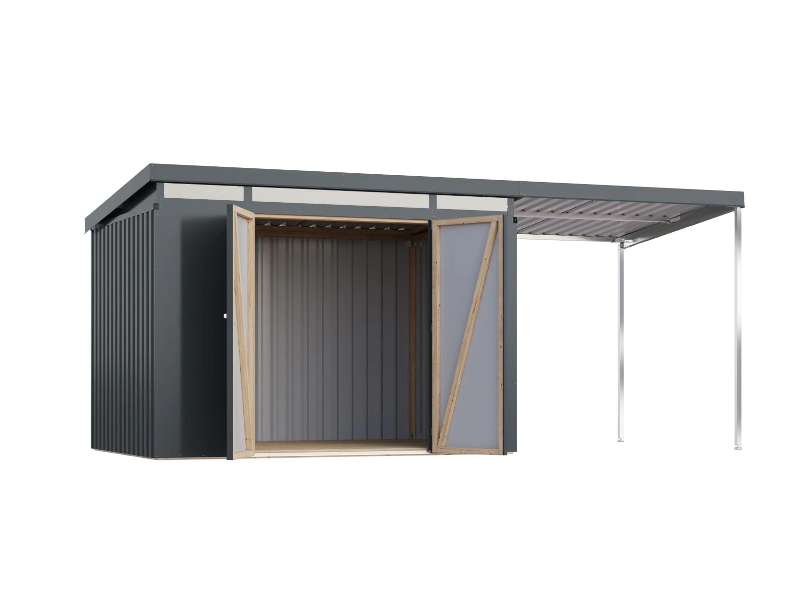 Karibu Metallgerätehaus Iridium 3 in Anthrazit, inkl. Anbaudach 2m - Image 4