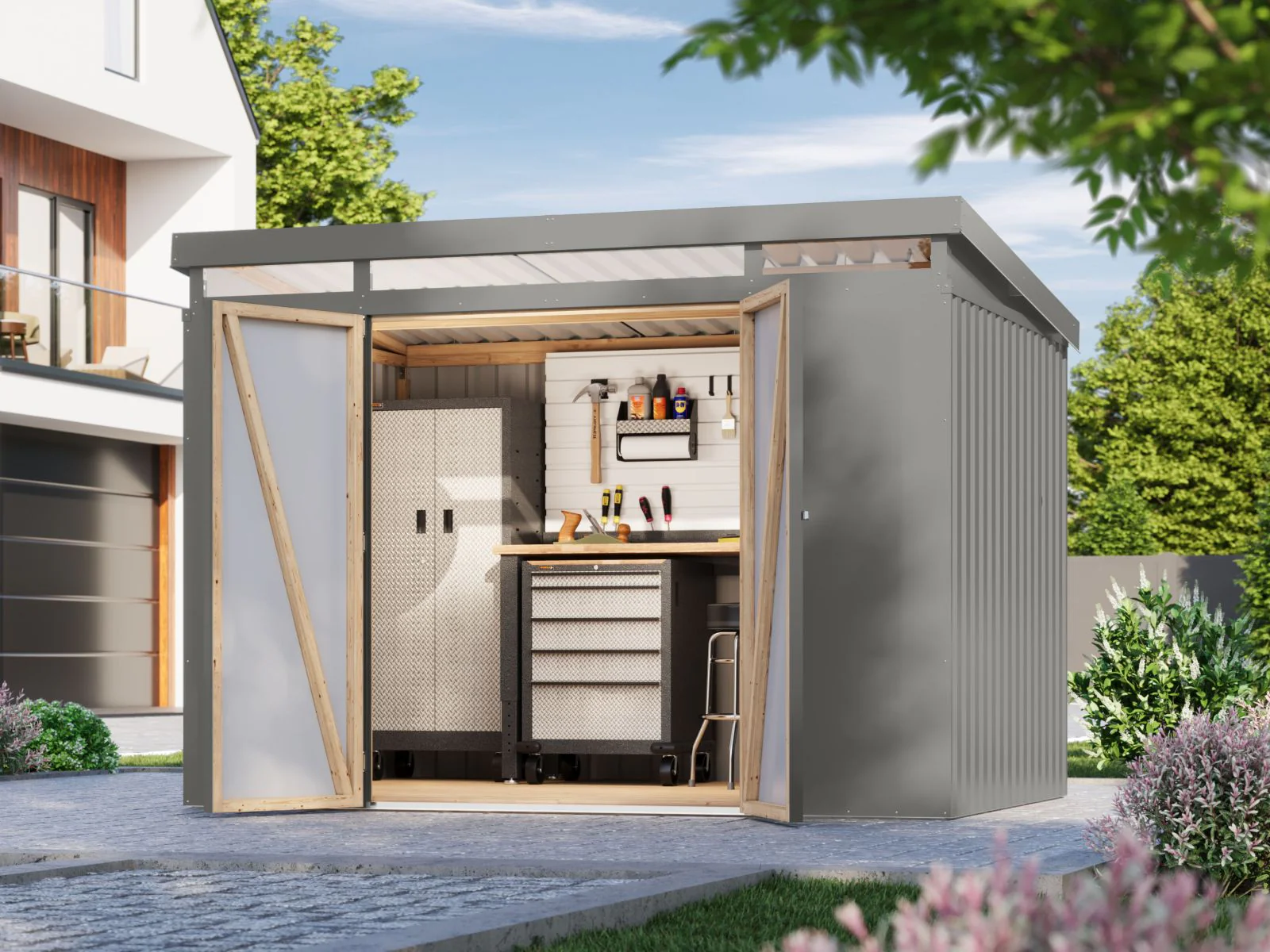 Karibu Metallgerätehaus Iridium 3 in Graualuminium