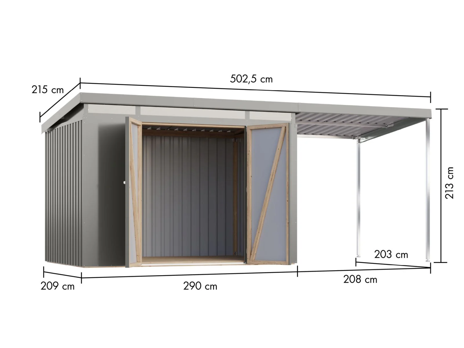 Karibu Metallgerätehaus Iridium 3 in Graualuminium, inkl. Anbaudach 2m - Image 2