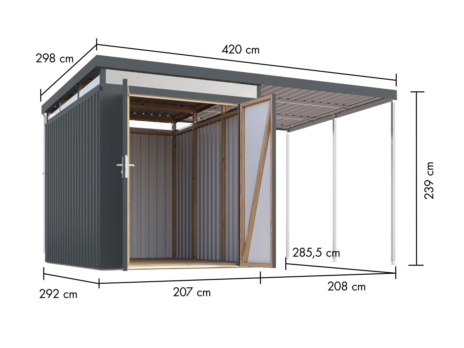 Karibu Metallhaus Aurum 2,5 in Anthrazit, inkl. Anbaudach 2 m - Image 2