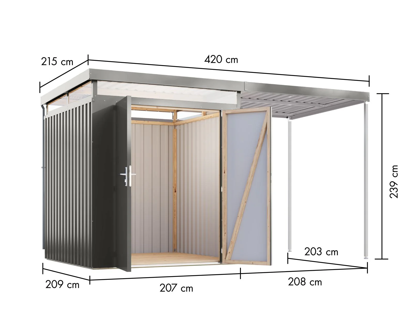 Karibu Metallhaus Aurum 2 in Graualuminium, inkl. Anbaudach 2 m - Image 2