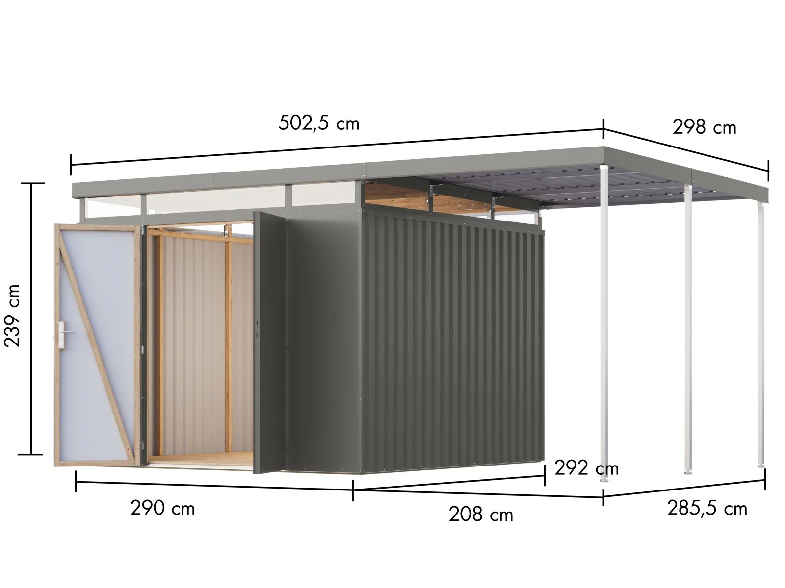 Karibu Metallhaus Aurum 3,5 in Graualuminium, inkl. Anbaudach 2 m - Image 2