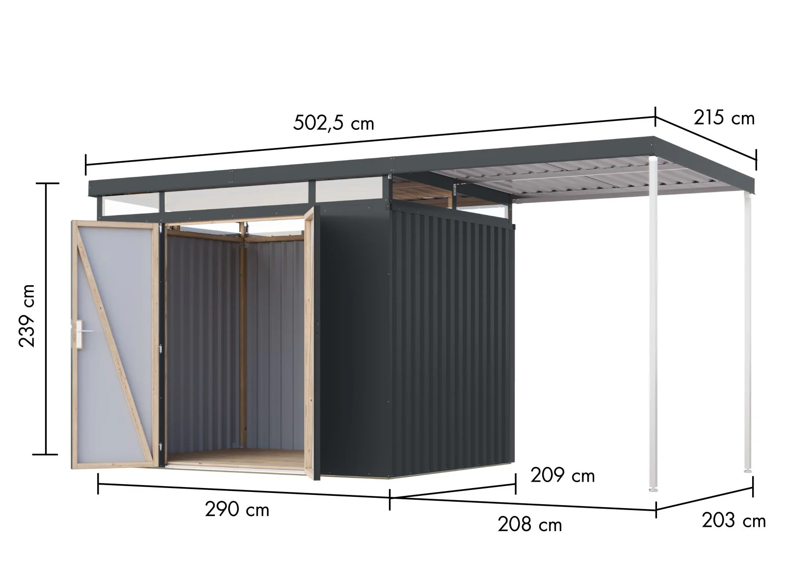Karibu Metallhaus Aurum 3 in Anthrazit, inkl. Anbaudach 2 m - Image 2