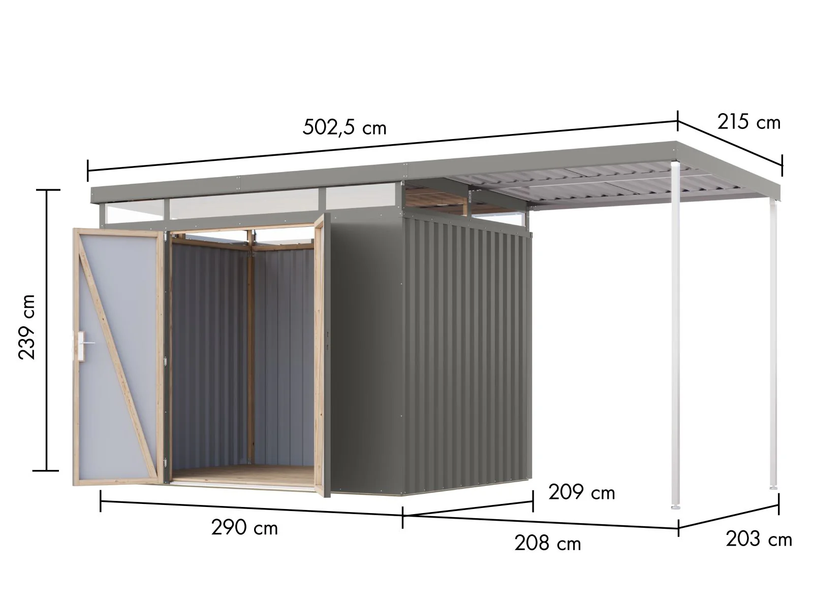 Karibu Metallhaus Aurum 3 in Graualuminium, inkl. Anbaudach 2 m - Image 2