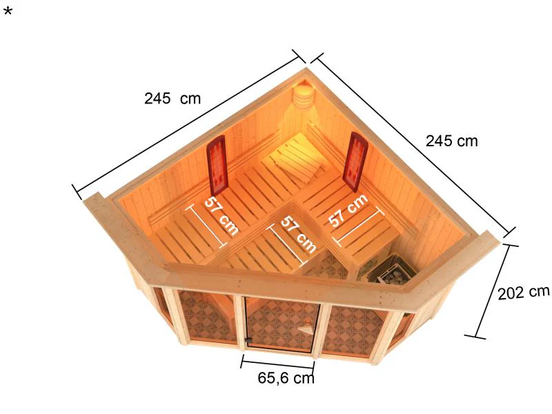 Karibu Multifunktions-Sauna Asta mit Dachkranz, 9 kW Ofen und Infrarotstrahler - Image 3