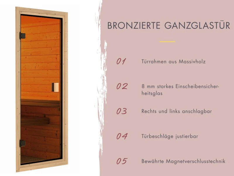 Karibu Multifunktions-Sauna Ava, inkl. 9 kW Bioofen ext. Steuerung Wifi HUUM und Infrarothstrahler - mit Dachkranz - - Image 6