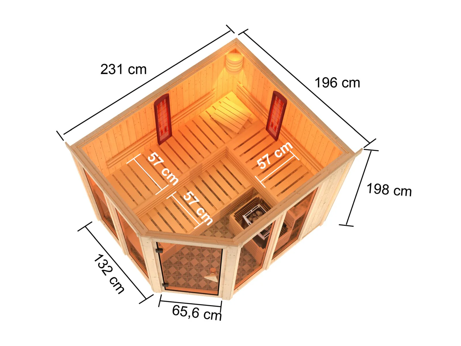 Karibu Multifunktions-Sauna Ava, inkl. 9 kW Bioofen, ext. Steuerung Wifi HUUM und Infrarotstrahler - Image 2