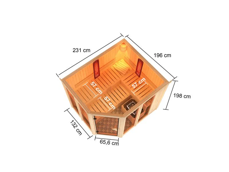 Karibu Multifunktions-Sauna Ava mit 9 kW Bioofen und Infrarotstrahler - Image 3