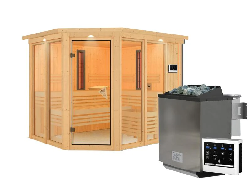 Karibu Multifunktions-Sauna Ava mit Dachkranz, 9 kW Bioofen und Infrarotstrahler - Image 2