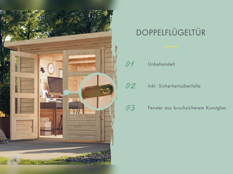 Karibu Multifunktionshaus Pultdach mit Schrank und Anbaudach 19 mm - Image 4