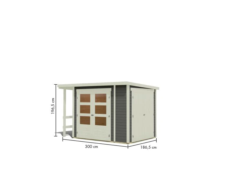 Karibu Multifunktionshaus Pultdach mit Schrank und Anbaudach 19 mm, terragrau - Image 5