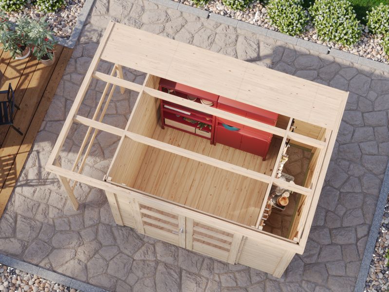 Karibu Multifunktionshaus Pultdach mit Schrank und Anbaudach 28 mm - Image 2