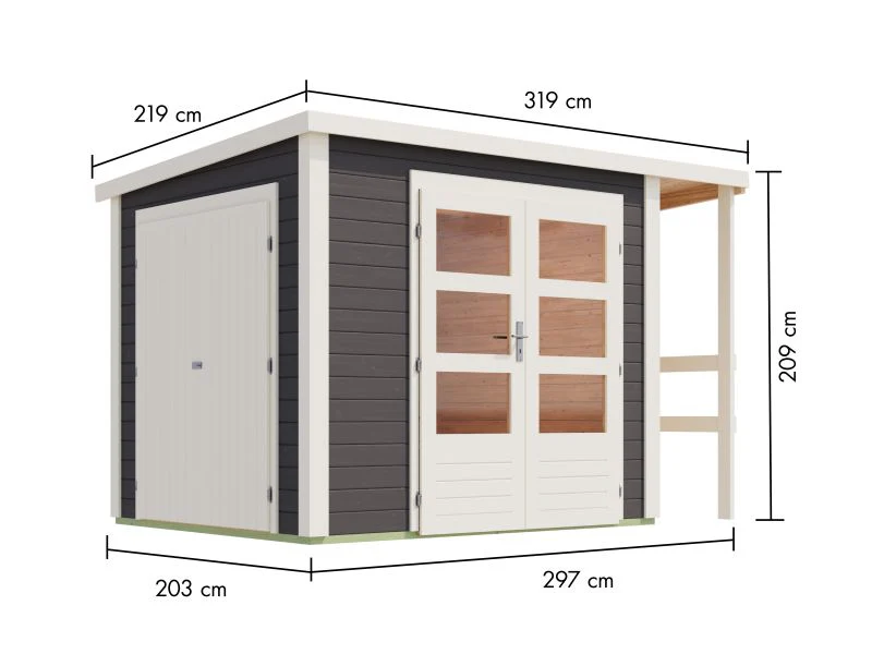 Karibu Multifunktionshaus Pultdach mit Schrank und Anbaudach 28 mm, terragrau - Image 2