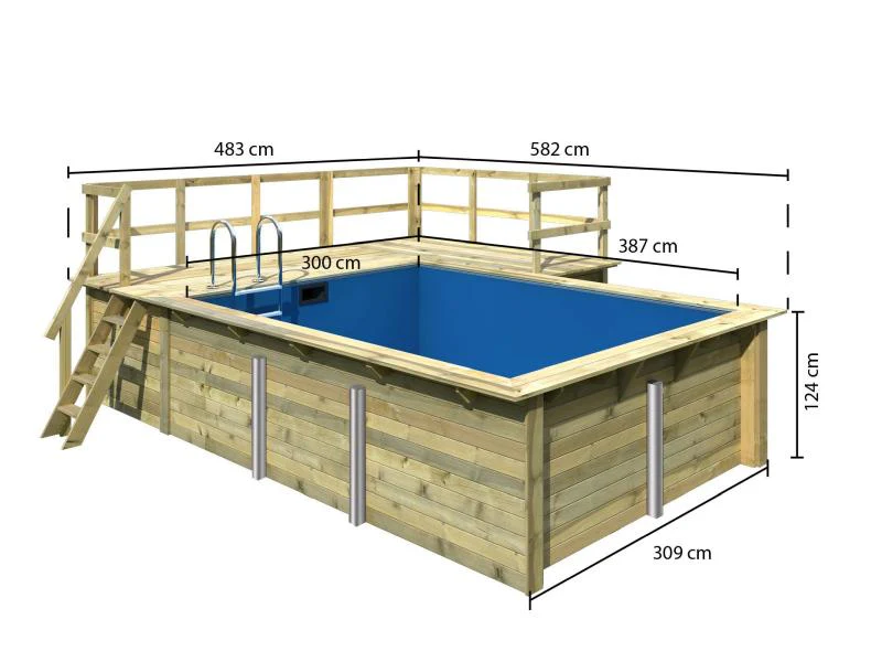 Karibu Rechteck Pool Größe 2 im Set inkl. Filterpaket, Terrasse 3,5 m und Seitenterrasse - Image 2