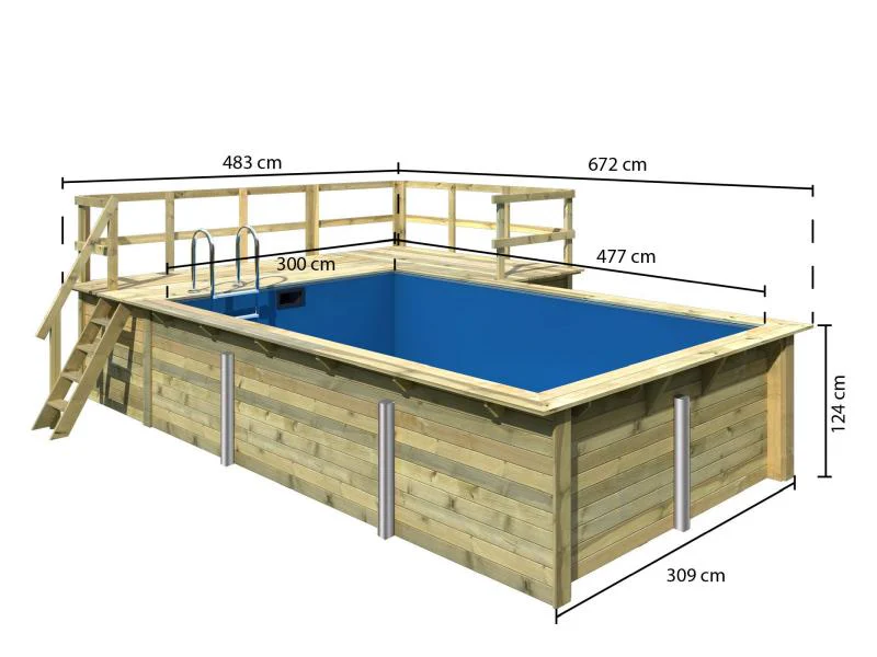 Karibu Rechteck Pool Größe 3 im Set inkl. Filterpaket, Terrasse 3,5 m und Seitenterrasse - Image 2
