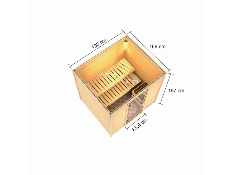 Karibu Sauna Adelina inkl. 9 kW Bioofen ext. Steuerung mit klassischer Saunatür -ohne Dachkranz- - Image 3