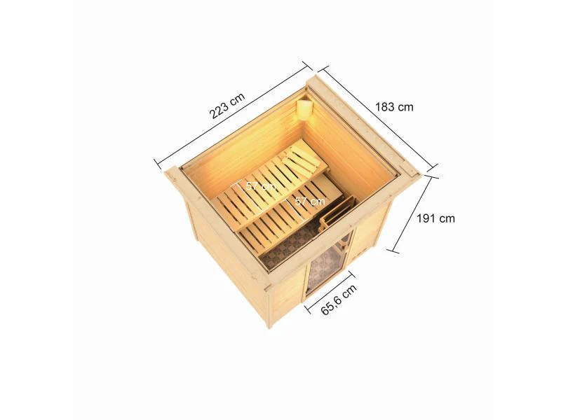 Karibu Sauna Adelina inkl. 9 kW Ofen ext. Steuerung mit klassischer Saunatür -mit Dachkranz- - Image 3