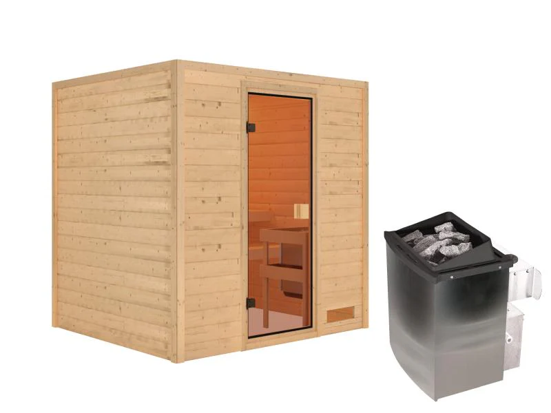 Karibu Sauna Adelina inkl. 9 kW Ofen integr. Steuerung mit klassischer Saunatür -ohne Dachkranz- - Image 2