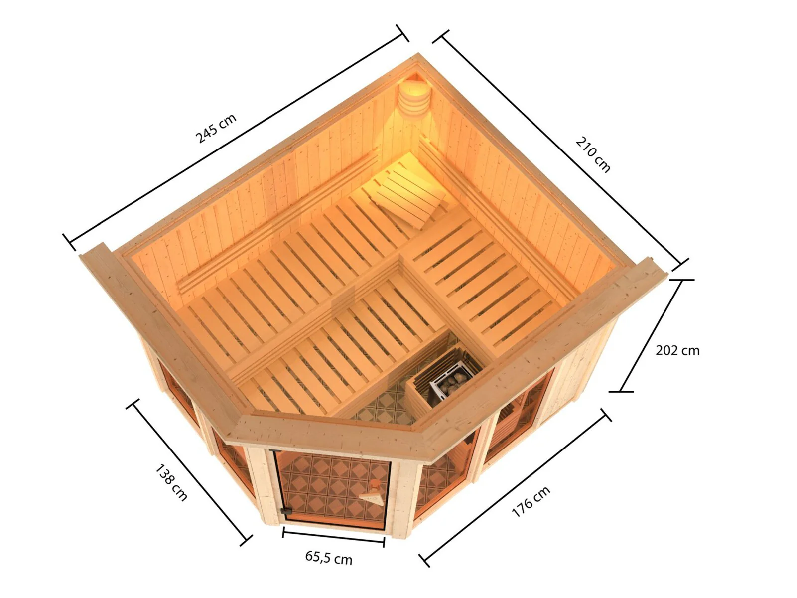 Karibu Sauna Ainur 3, 68 mm, inkl. 9 kW Bioofen ext. Steuerung Wifi HUUM - mit Dachkranz - - Image 3